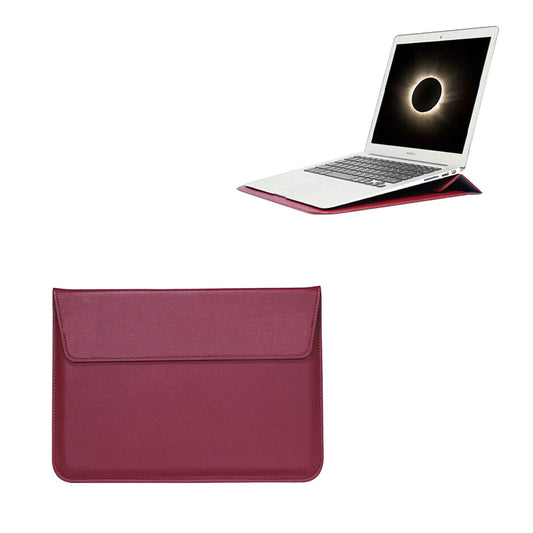 For Macbook PU Leather Macbook Case Wear Resistant Sleeve Cover with Stand Wine Red