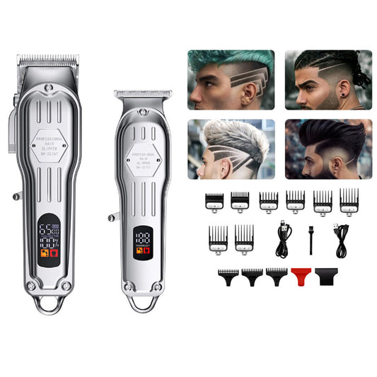 2Pcs Set Hair Clippers Cordless Barber Clippers LCD Display Hair Trimmers Set for Men