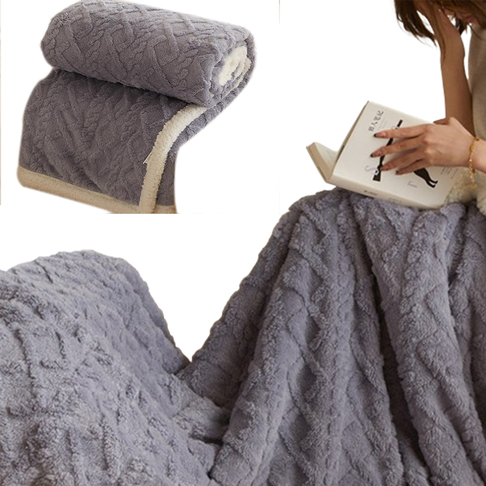 Double Sided Throw Blanket Thickened Imitation Cashmere Jacquard Blanket Quilt Gray