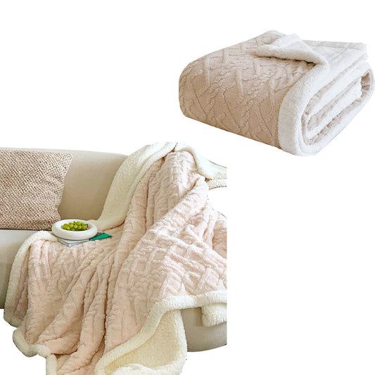 Double Sided Throw Blanket Thickened Imitation Cashmere Jacquard Blanket Quilt Khaki