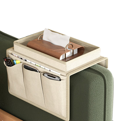 Sofa Armrest Tray Organizer Couch Arm Storage Caddy for Drink Remote Control Cellphone Beige