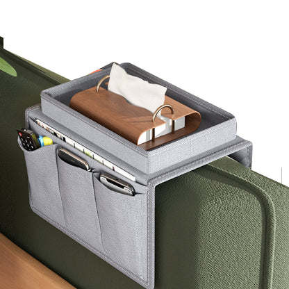 Sofa Armrest Tray Organizer Couch Arm Storage Caddy for Drink Remote Control Cellphone Gray