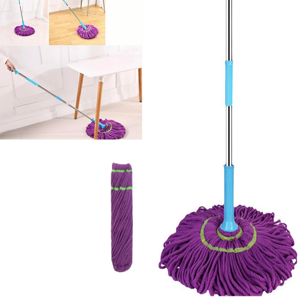 Self Wringing Twist Mop Handle Detachable Floor Cleaning Mop with Replacement Head Purple