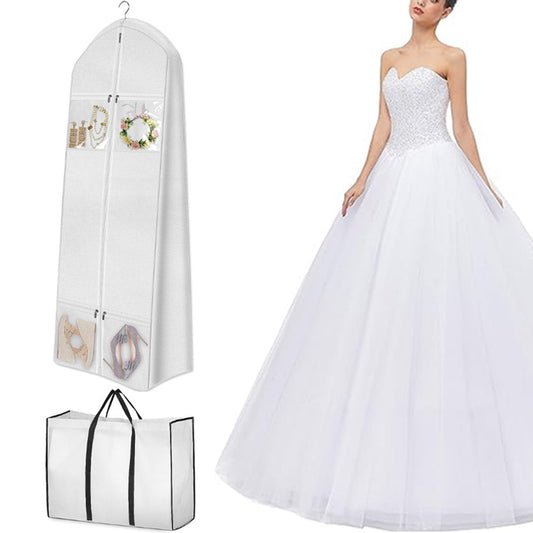 Portable Gusseted Dress Bag Wedding Dress Garment Bag with Bride Tote Bag