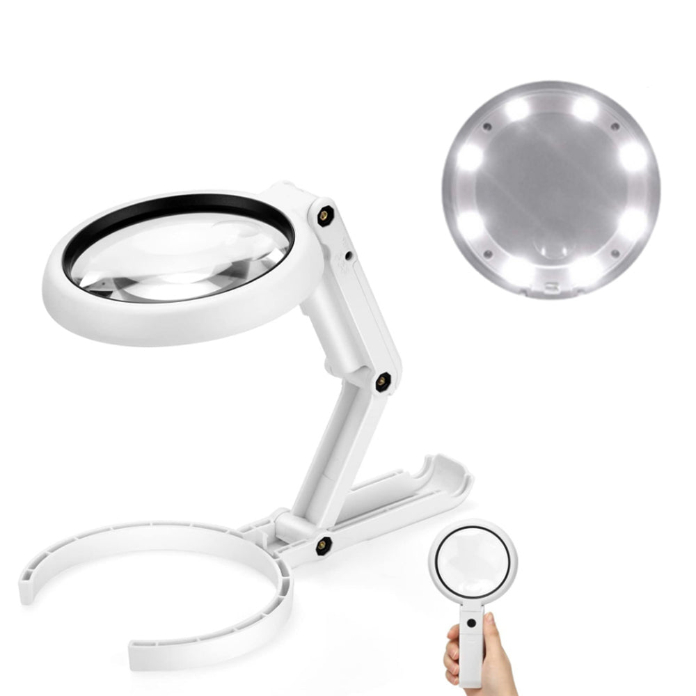 5X 11X Magnifying Glass with LED Light and Stand Foldable Handheld Magnifier