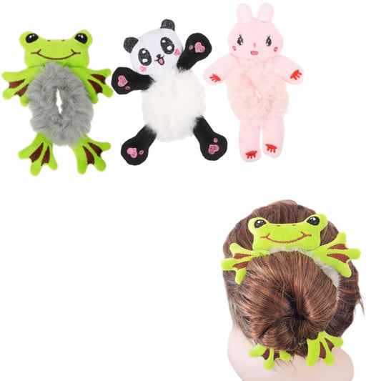 3Pcs Cute Animal Scrunchies Elastics Hair Ties Plush Hair Bands Ponytail Holder