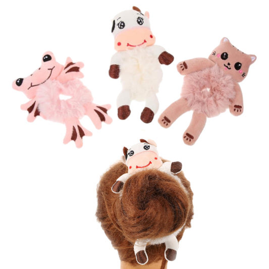 3Pcs Cute Animal Scrunchies Elastics Hair Ties Plush Hair Bands Ponytail Holder