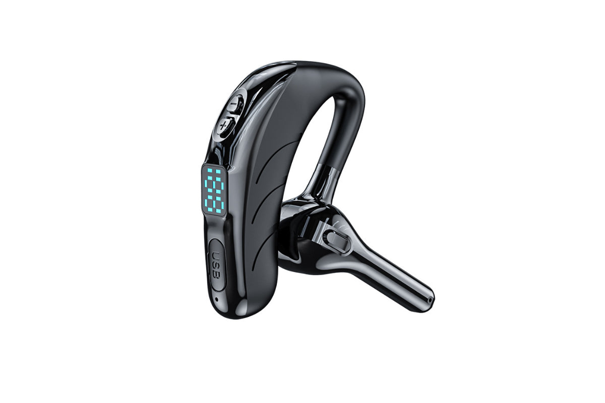 Single Earpiece Bluetooth Headset Wireless Earphone HiFi Sound Digital Display-Black