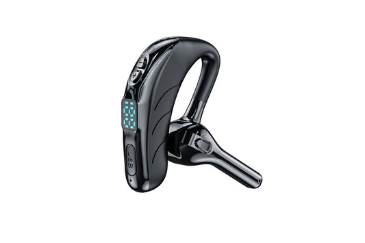 Single Earpiece Bluetooth Headset Wireless Earphone HiFi Sound Digital Display-Black