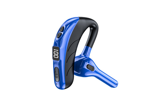 Single Earpiece Bluetooth Headset Wireless Earphone HiFi Sound Digital Display-Blue