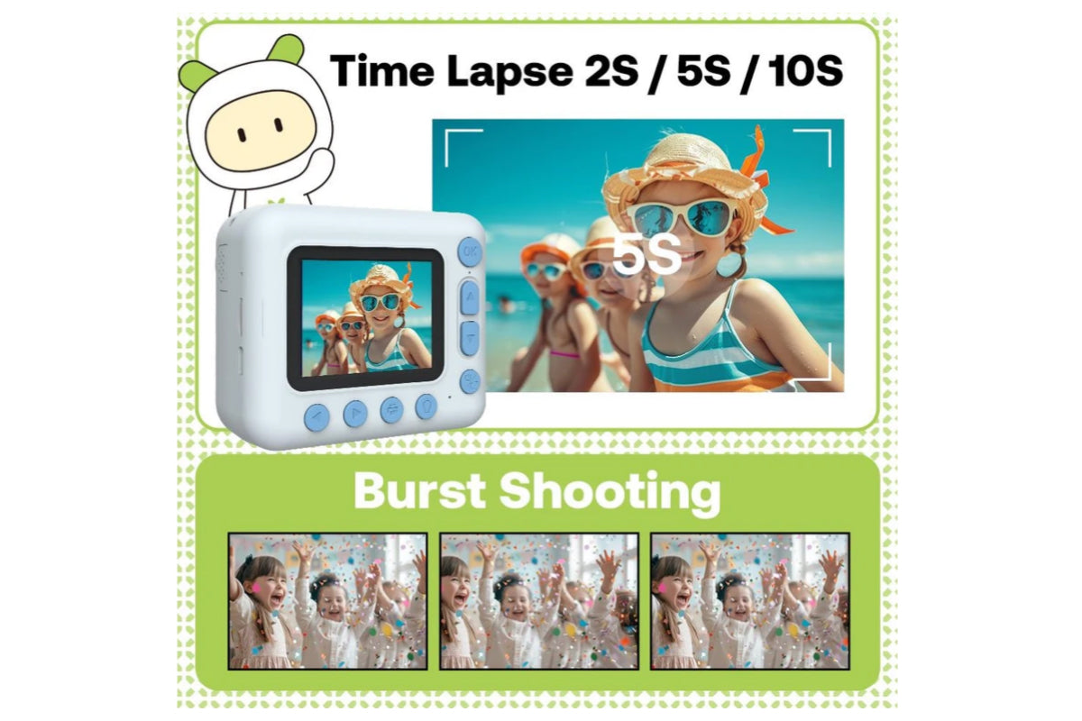 1080P Instant Print Camera 2.4 Inch IPS Screen with Thermal Printing Paper 32GB TF Card Digital Children Toy Camera-Blue