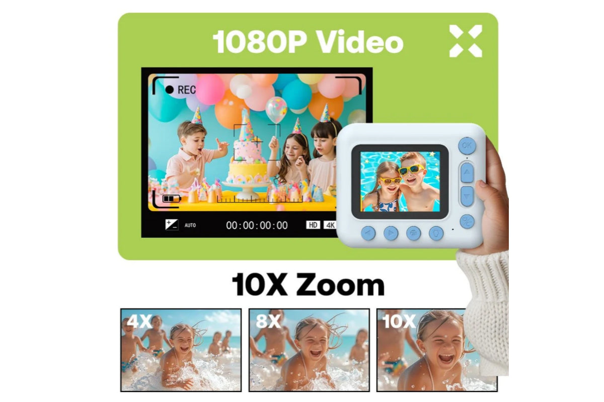 1080P Instant Print Camera 2.4 Inch IPS Screen with Thermal Printing Paper 32GB TF Card Digital Children Toy Camera-Green