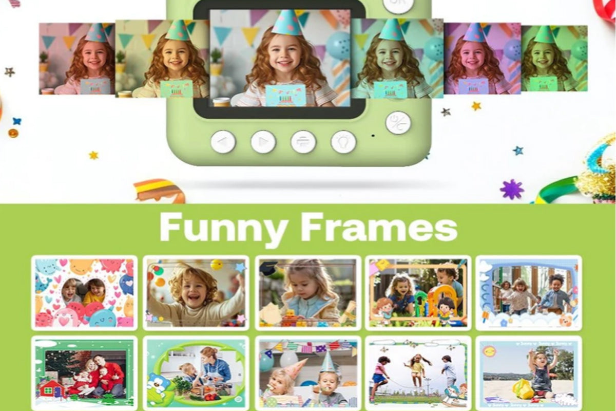 1080P Instant Print Camera 2.4 Inch IPS Screen with Thermal Printing Paper 32GB TF Card Digital Children Toy Camera-Green