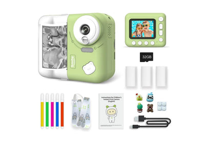 1080P Instant Print Camera 2.4 Inch IPS Screen with Thermal Printing Paper 32GB TF Card Digital Children Toy Camera-Green