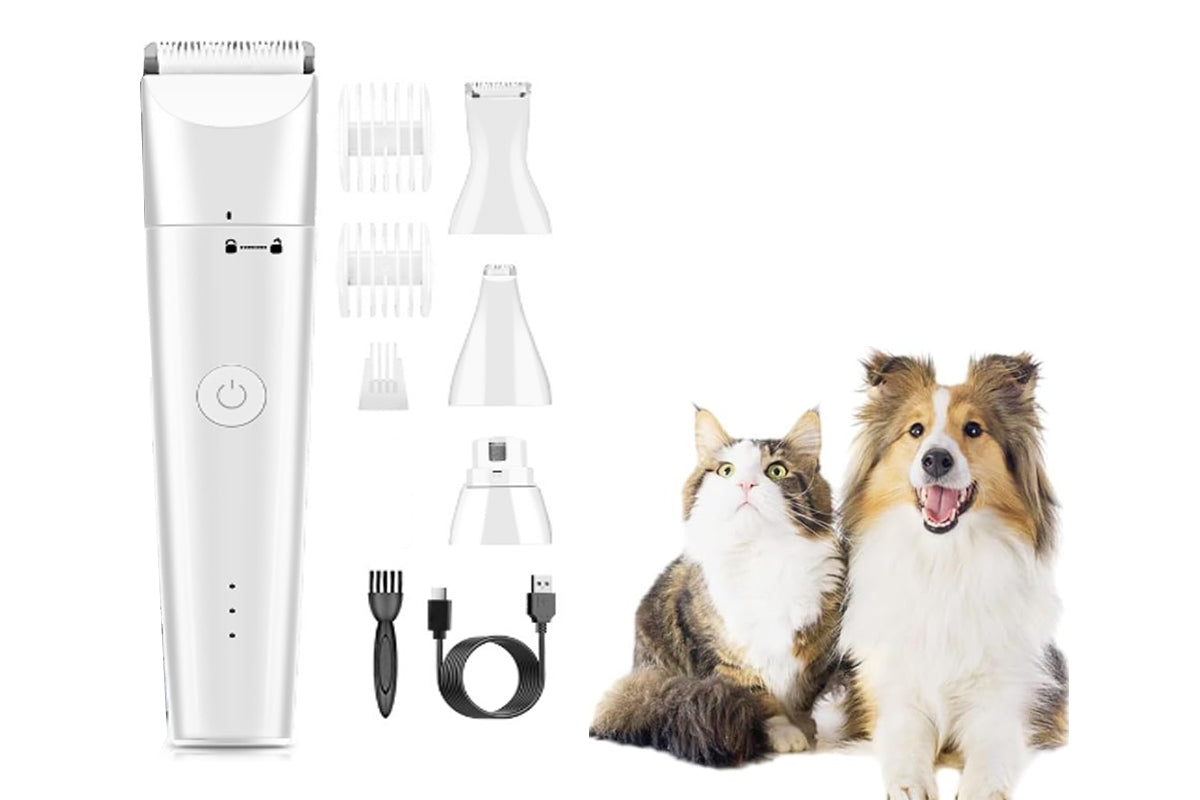 Pet Paw Hair Clippers Trimmer Nail Grinder Rechargeable Cordless Shaver-White