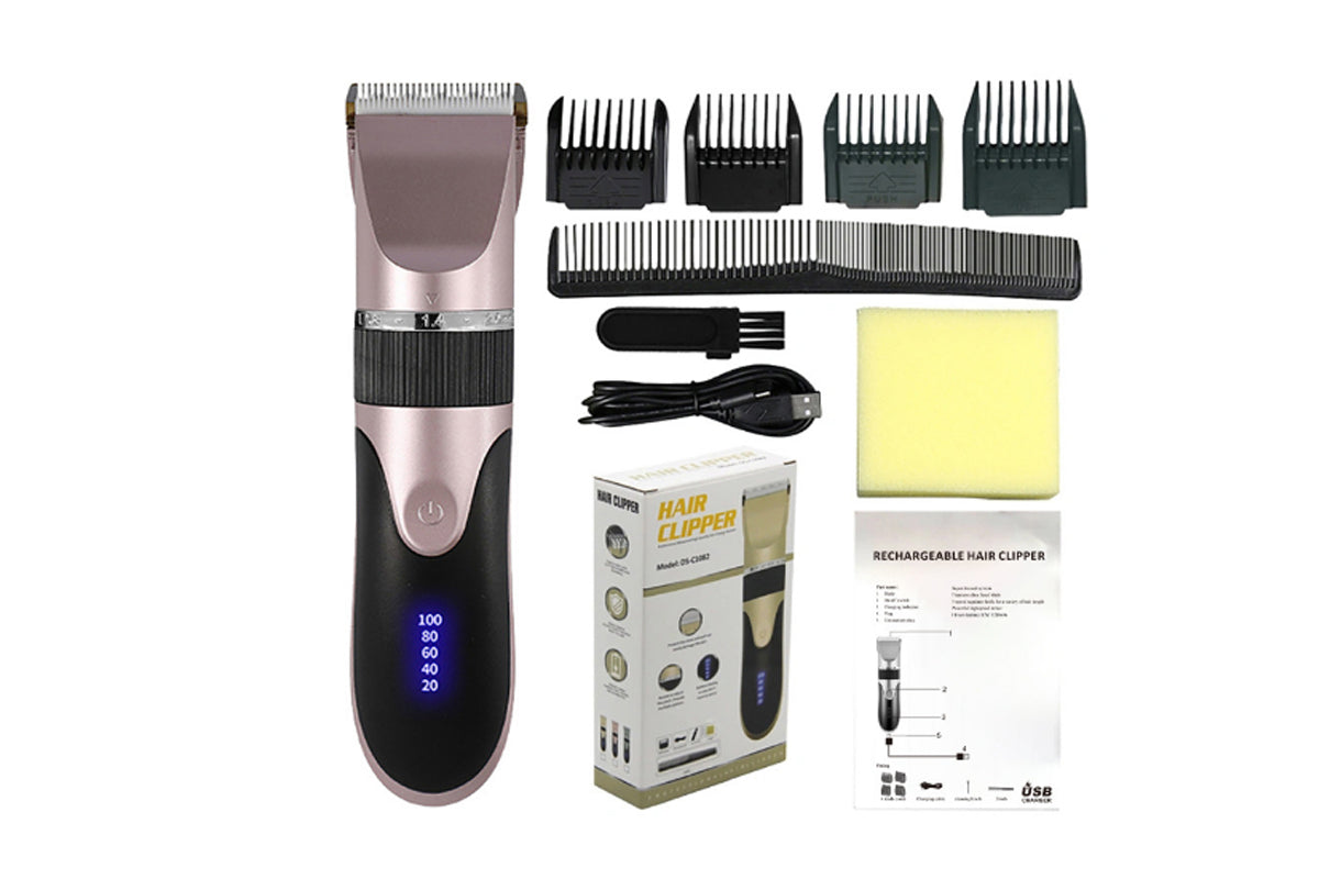 Cordless Barber Hair Clippers Mens Hair Trimmer with 4 Guards-Pink