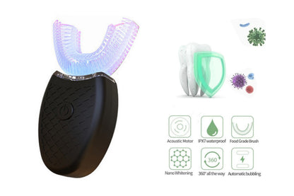 Ultrasonic Automatic Toothbrush Electric Teeth Whitening U-Shaped Brush-Black