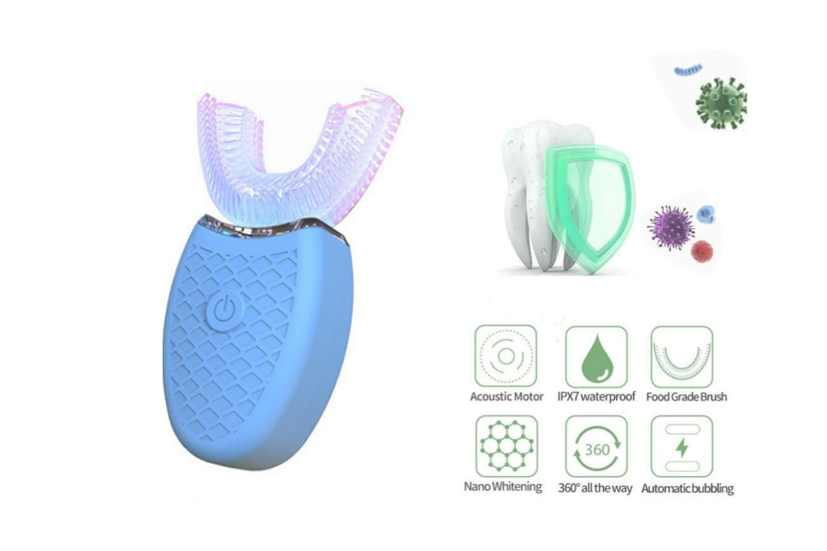 Ultrasonic Automatic Toothbrush Electric Teeth Whitening U-Shaped Brush-Blue