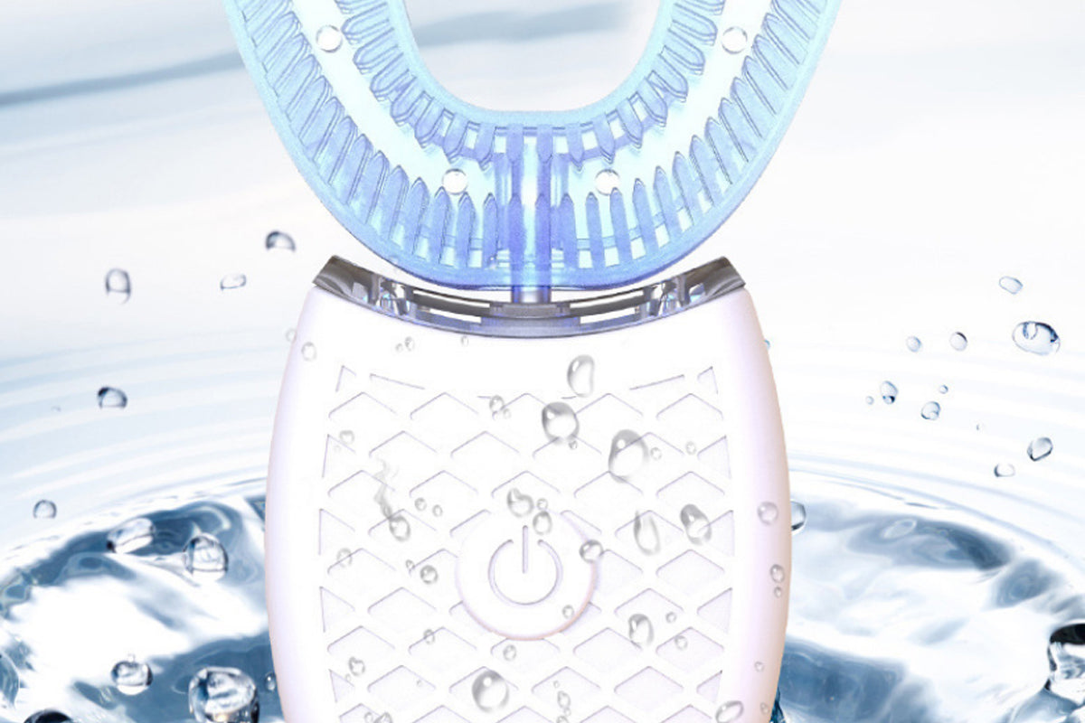 Ultrasonic Automatic Toothbrush Electric Teeth Whitening U-Shaped Brush-White