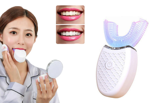 Ultrasonic Automatic Toothbrush Electric Teeth Whitening U-Shaped Brush-White