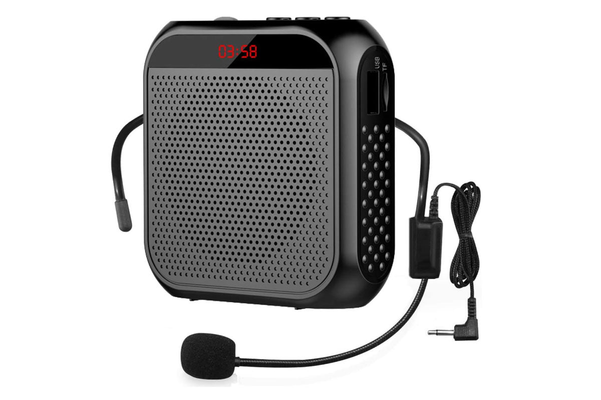 Portable Voice Amplifier with Wired Microphone Headset Rechargeable PA System Speaker-Black