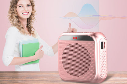 Portable Voice Amplifier with Wired Microphone Headset Rechargeable PA System Speaker-Rose Gold
