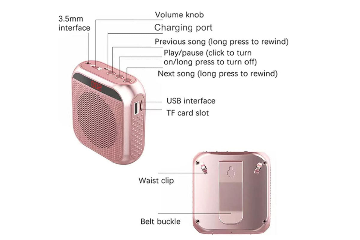 Portable Voice Amplifier with Wired Microphone Headset Rechargeable PA System Speaker-Rose Gold