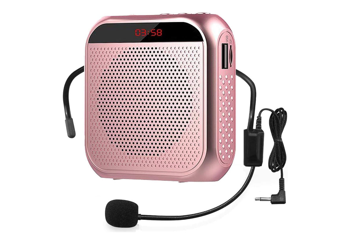 Portable Voice Amplifier with Wired Microphone Headset Rechargeable PA System Speaker-Rose Gold