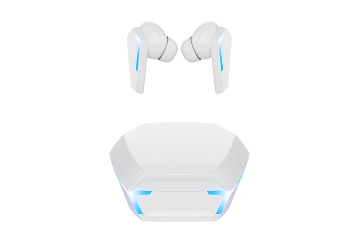 Wireless Gaming Earbuds Bluetooth 5.2 Headphones Microphone with Charging Case Christmas Gifts-White