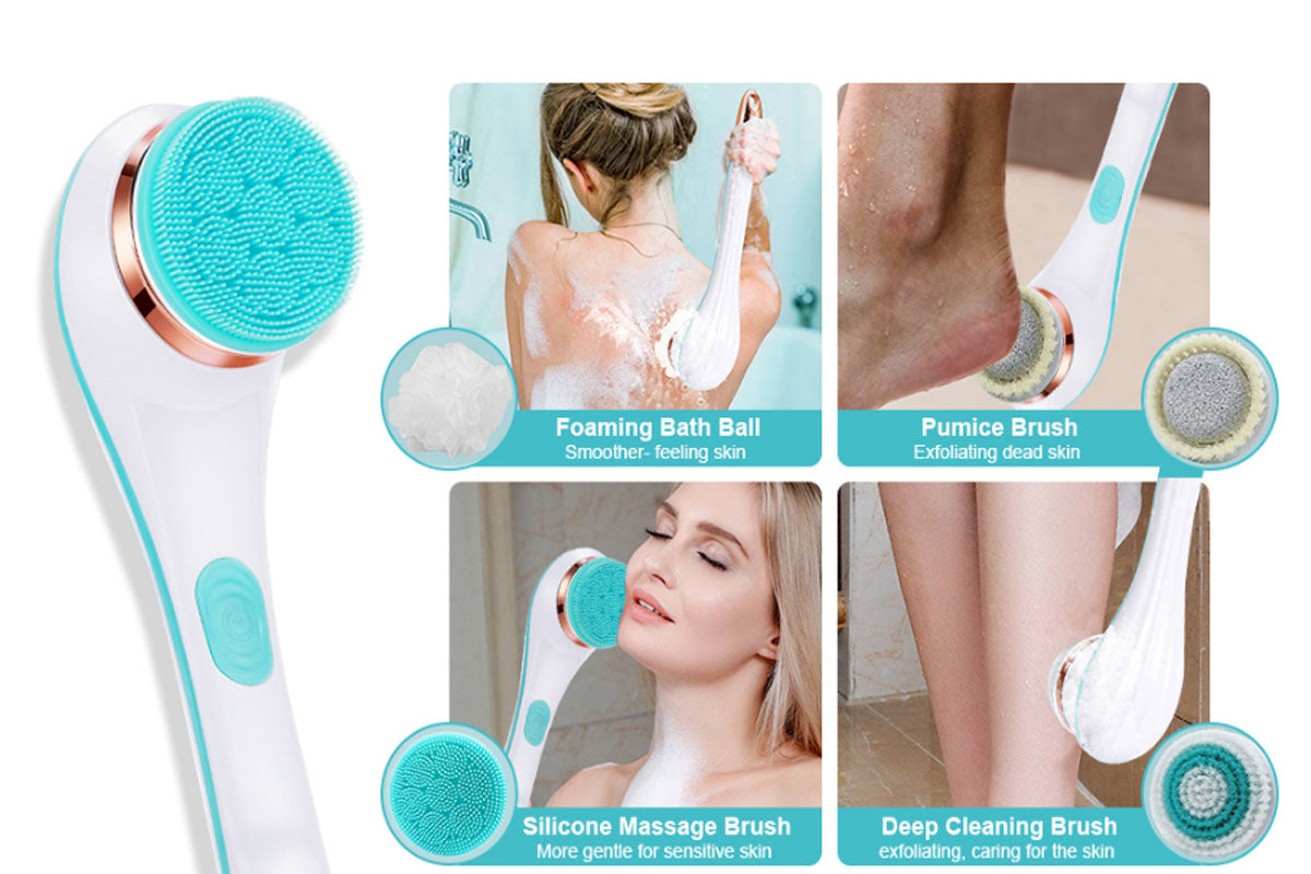 Electric Body Brush Scrubber Shower Brush with Long Handle Spin Skin Brush-Blue