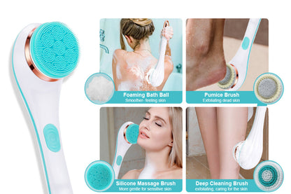 Electric Body Brush Scrubber Shower Brush with Long Handle Spin Skin Brush-Blue