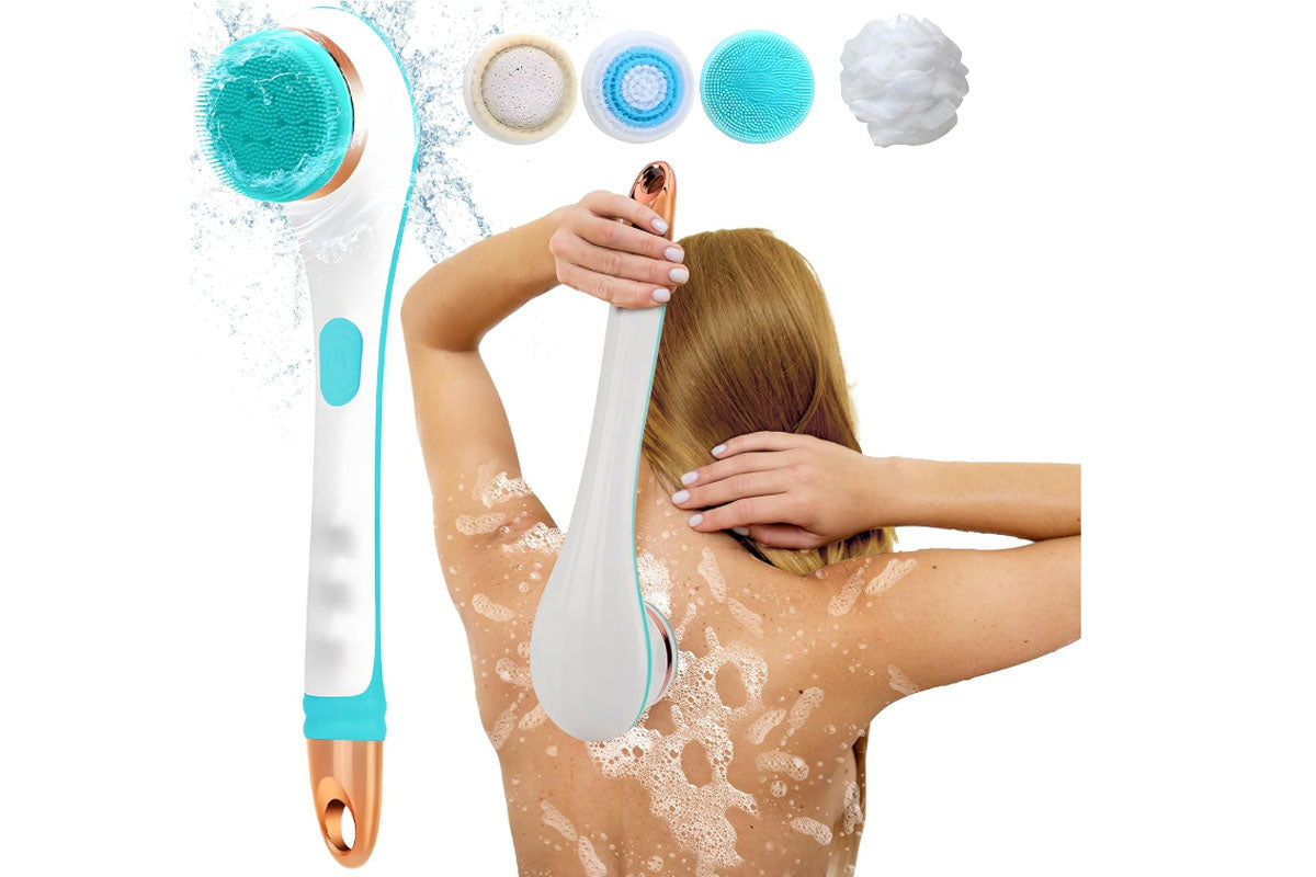 Electric Body Brush Scrubber Shower Brush with Long Handle Spin Skin Brush-Blue