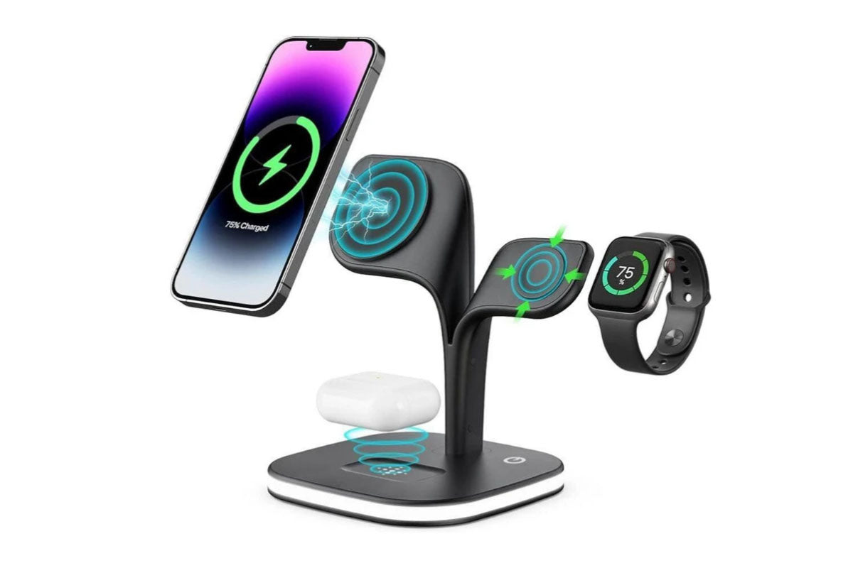 Wireless Charging Station Charging Stand Wireless Charger for iPhone 15/14/13/12 Series Apple Watch Series-Black