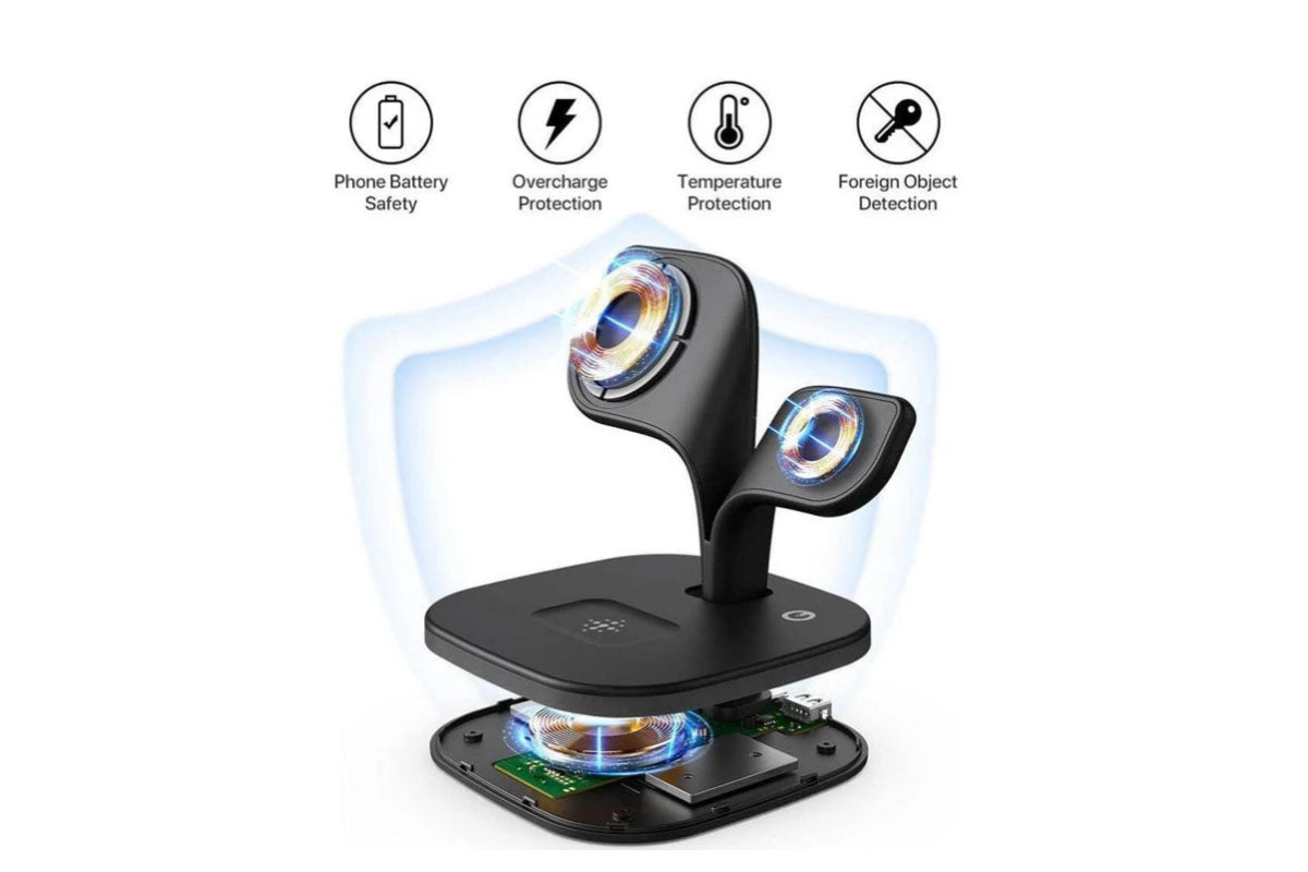 Wireless Charging Station Charging Stand Wireless Charger for iPhone 15/14/13/12 Series Apple Watch Series-Black