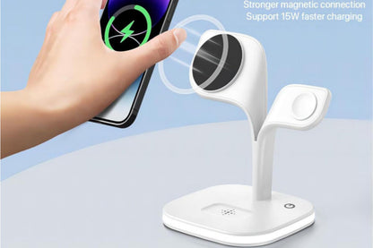 Wireless Charging Station Charging Stand Wireless Charger for iPhone 15/14/13/12 Series Apple Watch Series-White