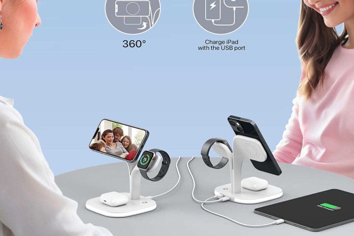 Wireless Charging Station Charging Stand Wireless Charger for iPhone 15/14/13/12 Series Apple Watch Series-White