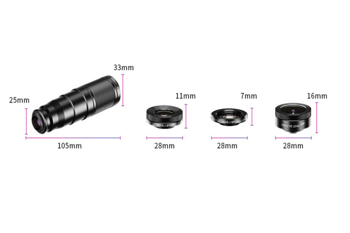 4-in-1 Mobile Phone Camera Lens Kit 22X Telephoto Lens Monocular Telescope for iPhone Android Cell Phone