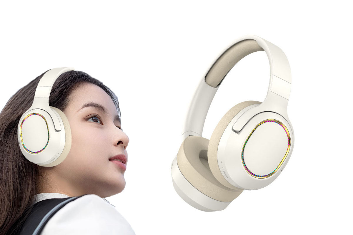 Bluetooth Wireless Headphones Gaming Headsets Stereo Over Ear Soft Earmuffs Headset-Beige