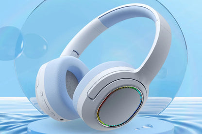 Bluetooth Wireless Headphones Gaming Headsets Stereo Over Ear Soft Earmuffs Headset-Blue