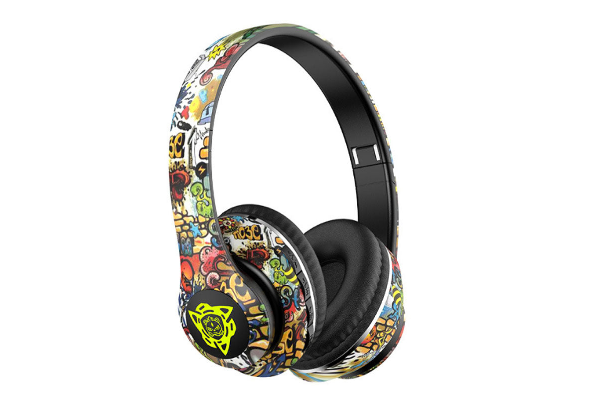 Graffiti Bluetooth 5.1 Headphones Over The Ear Foldable Wireless Game Headsets Hi-Fi Stereo Sound-Style 1