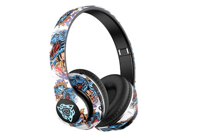 Graffiti Bluetooth 5.1 Headphones Over The Ear Foldable Wireless Game Headsets Hi-Fi Stereo Sound-Style 2