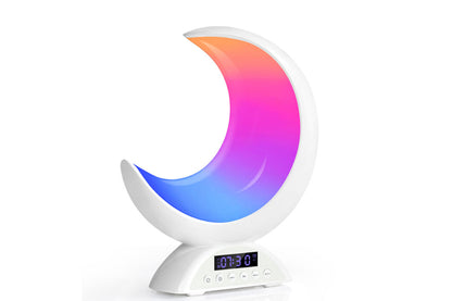 Touch Bedside Table Lamp with Time Alarm Clock RGB Adjustable LED Moon Light with Bluetooth Music Mode