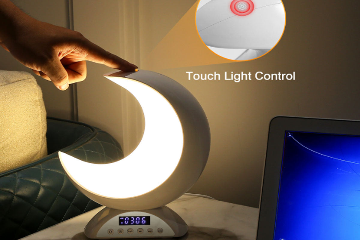 Touch Bedside Table Lamp with Time Alarm Clock RGB Adjustable LED Moon Light with Bluetooth Music Mode