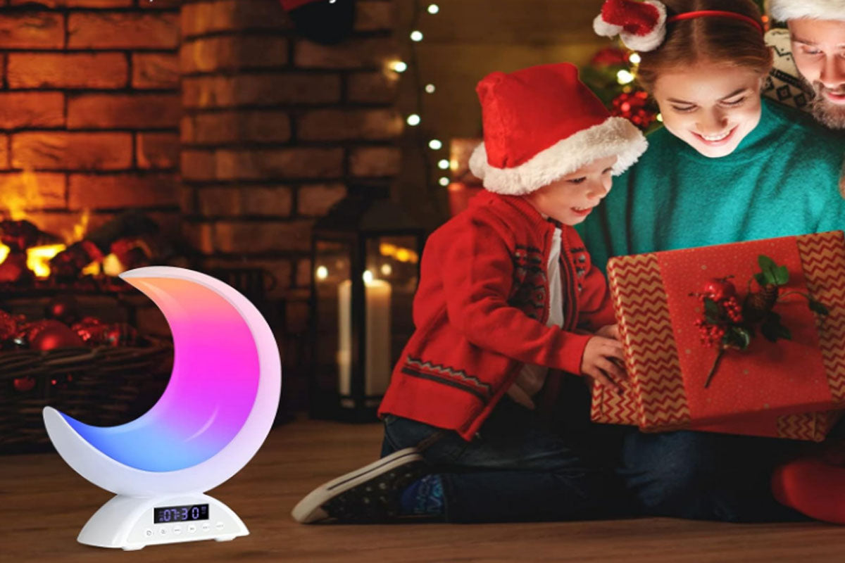 Touch Bedside Table Lamp with Time Alarm Clock RGB Adjustable LED Moon Light with Bluetooth Music Mode