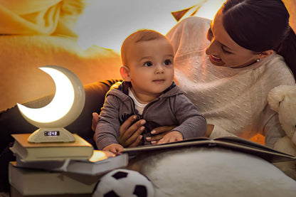 Touch Bedside Table Lamp with Time Alarm Clock RGB Adjustable LED Moon Light with Bluetooth Music Mode