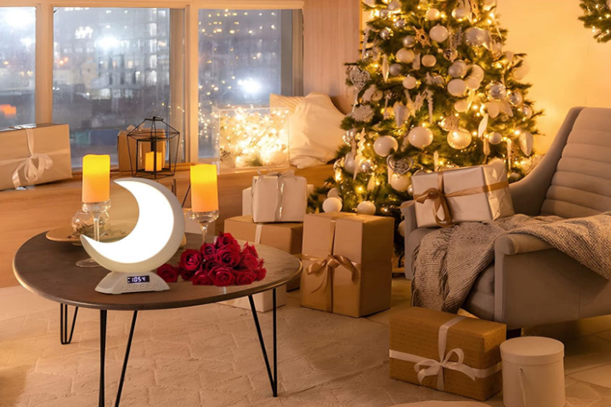 Touch Bedside Table Lamp with Time Alarm Clock RGB Adjustable LED Moon Light with Bluetooth Music Mode