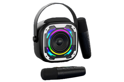 Portable Bluetooth Mini Karaoke Machine Wireless Microphone Adjustable with Colorful Lights-Black