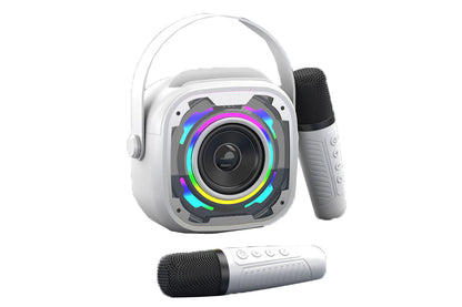 Portable Bluetooth Mini Karaoke Machine Wireless Microphone Adjustable with Colorful Lights-White