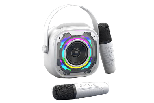 Portable Bluetooth Mini Karaoke Machine Wireless Microphone Adjustable with Colorful Lights-White