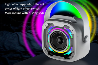 Portable Bluetooth Mini Karaoke Machine Wireless Microphone Adjustable with Colorful Lights-White